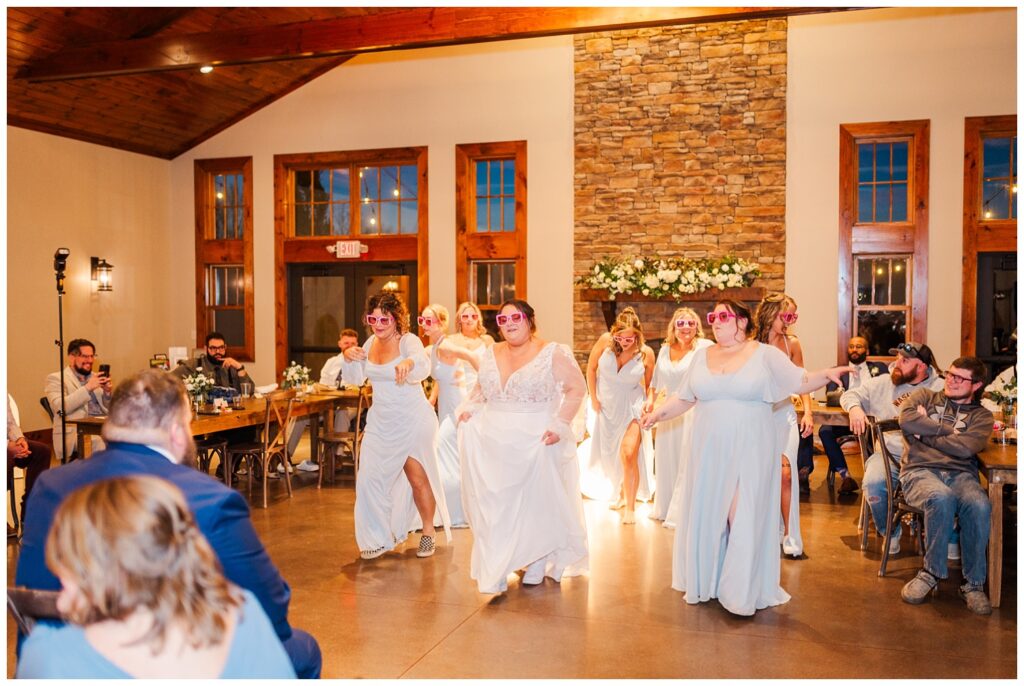 bridal party doing a dance for the groom at the wedding reception in Virginia 