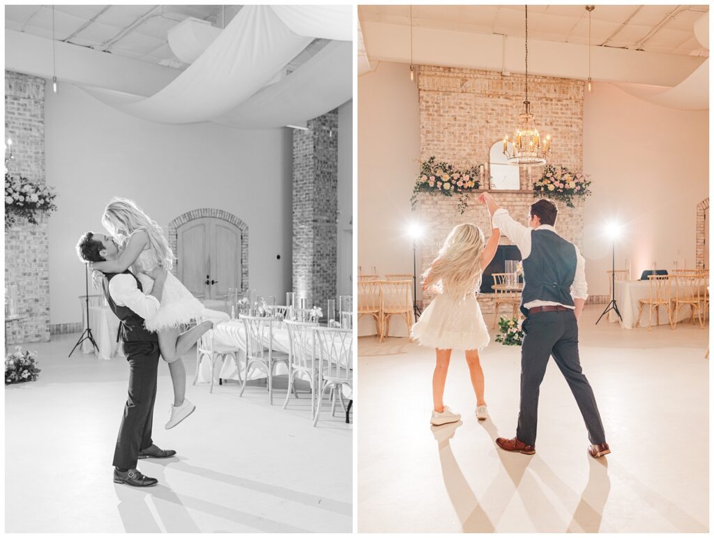 bride and groom having a private last dance at the end of the reception