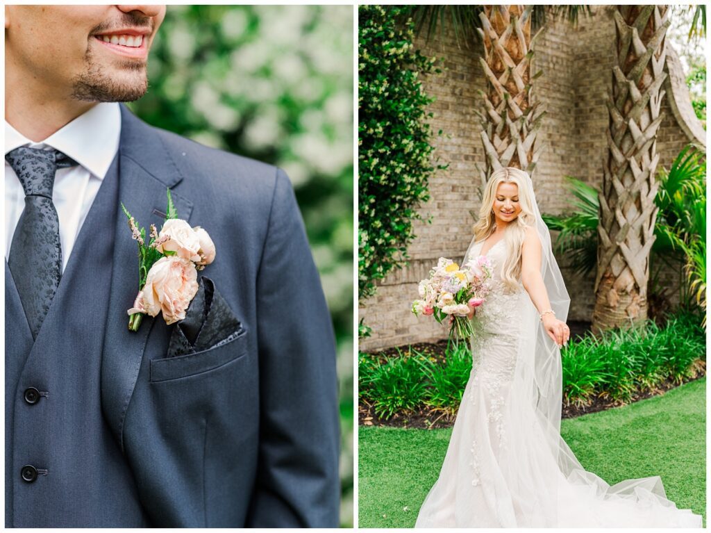 individual portraits of the bride and groom outside before the ceremony in Wilmington