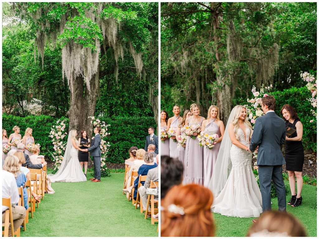 spring outdoor wedding ceremony in front of a live oak tree in Wilmington