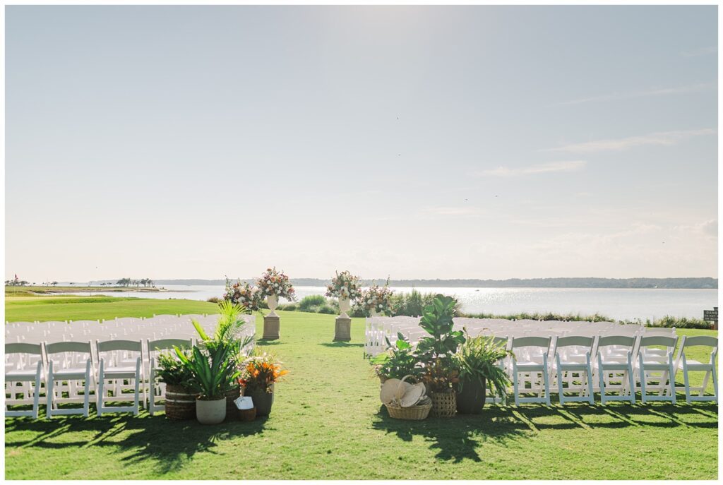 full ceremony site outdoors at the 18th golf hole at Sea Pines Resort