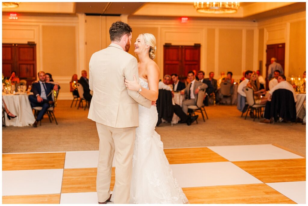 Hilton Head wedding photographer with bride and groom dancing at reception