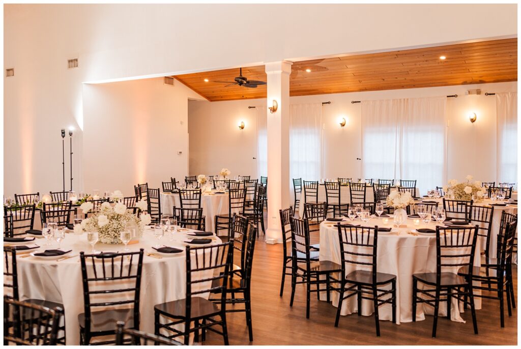 reception details of a large room at Malachi Meadows wedding venue 