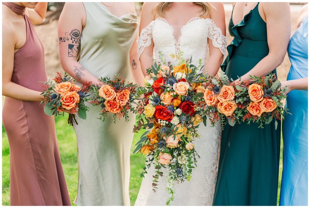 details of the bride and bridesmaids bouquets before the ceremony at Arizona wedding venue
