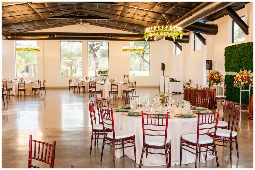 reception tables inside at the Gold Canyon Golf Resort venue in Arizona