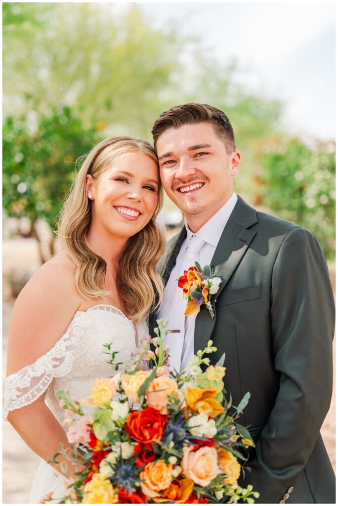 bride and groom first portrait after their first look outside at Gold Canyon, AZ venue