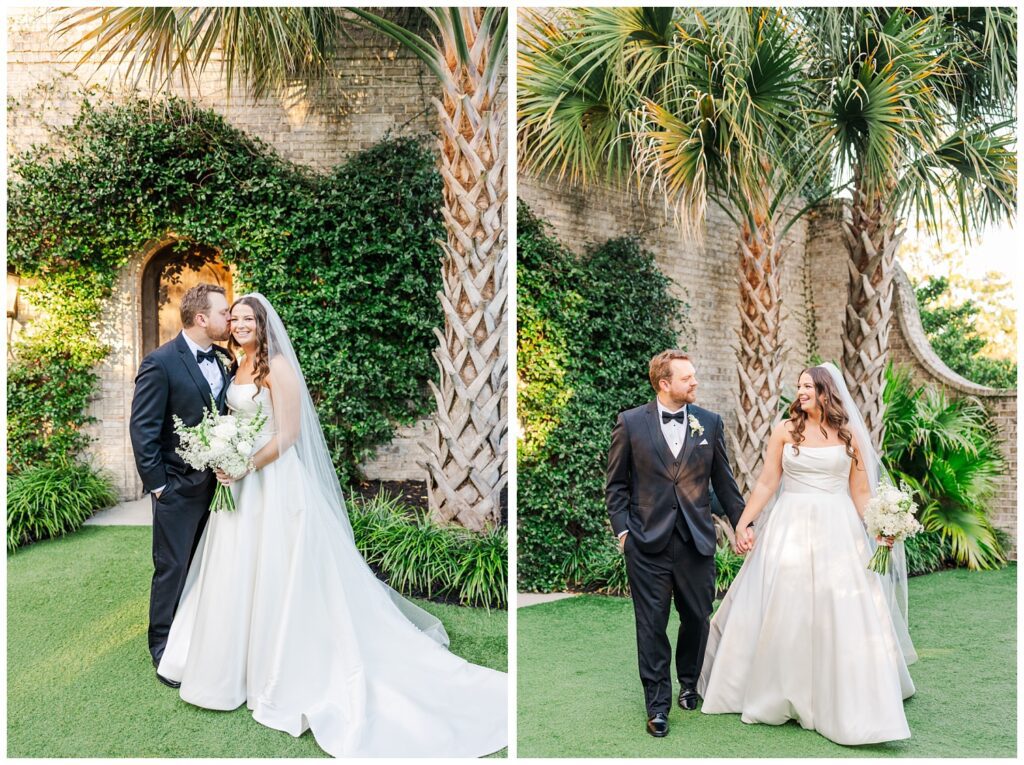 wedding couple holding hands and walking towards the Wilmington photographer at the venue