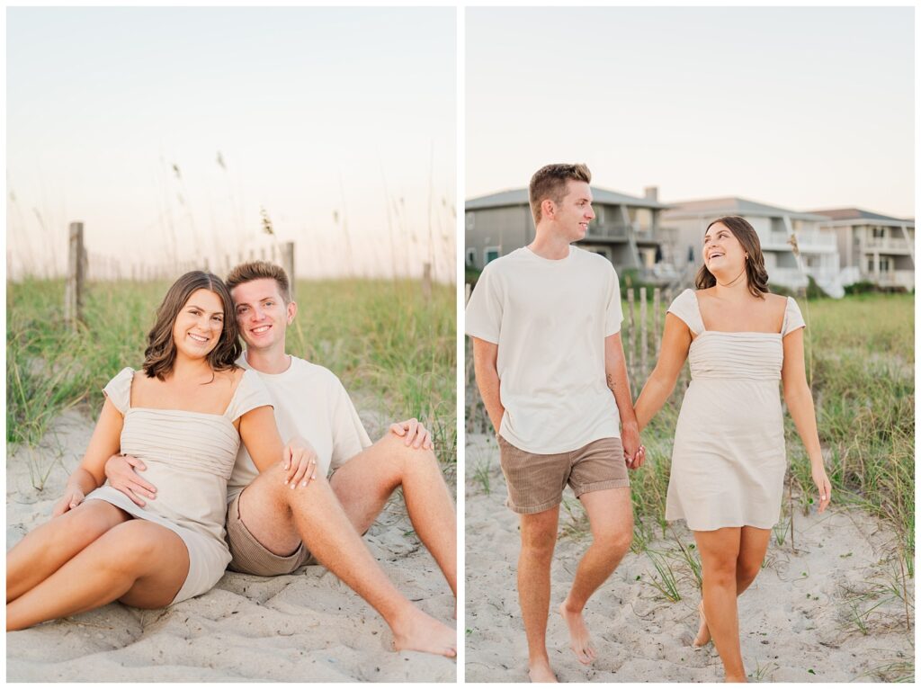 Wrightsville Beach engagement photographer with couple on the sand 