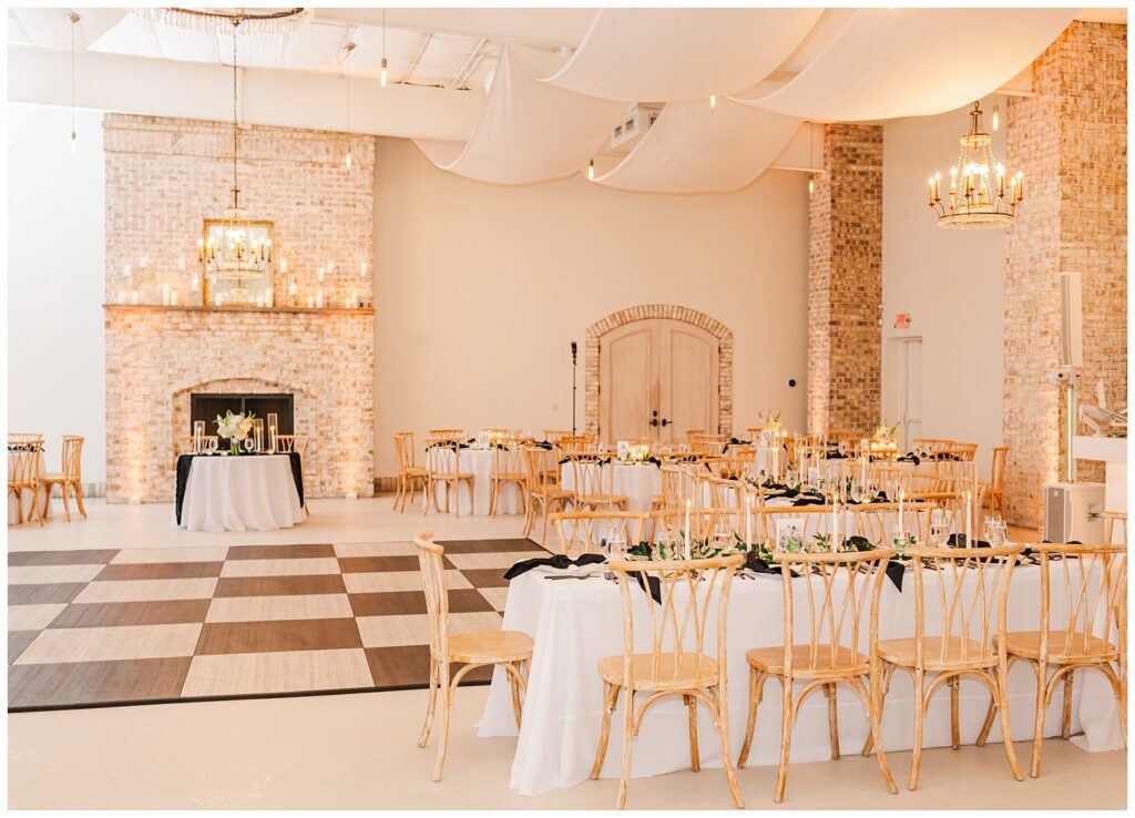 reception room details inside at Wrightsville Manor wedding venue in Wilmington