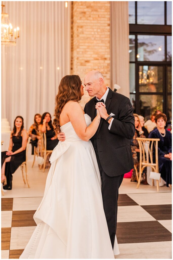 bride dancing with her dad during wedding reception at Wilmington venue