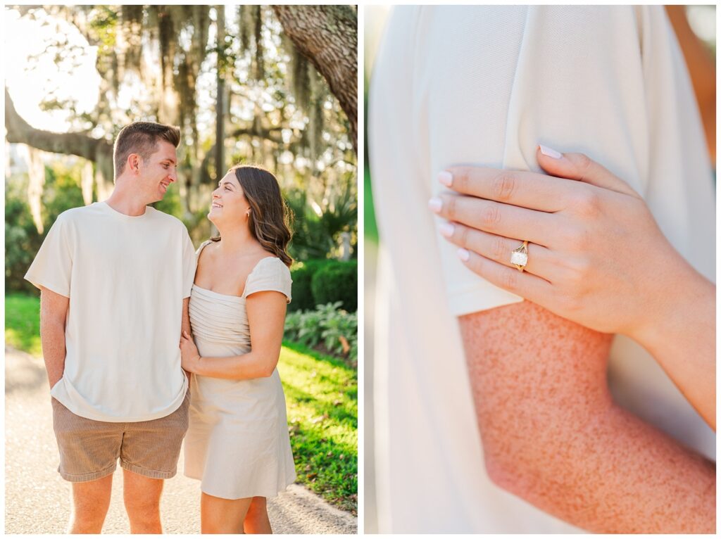 close up detail of engagement ring at Wilmington beach session