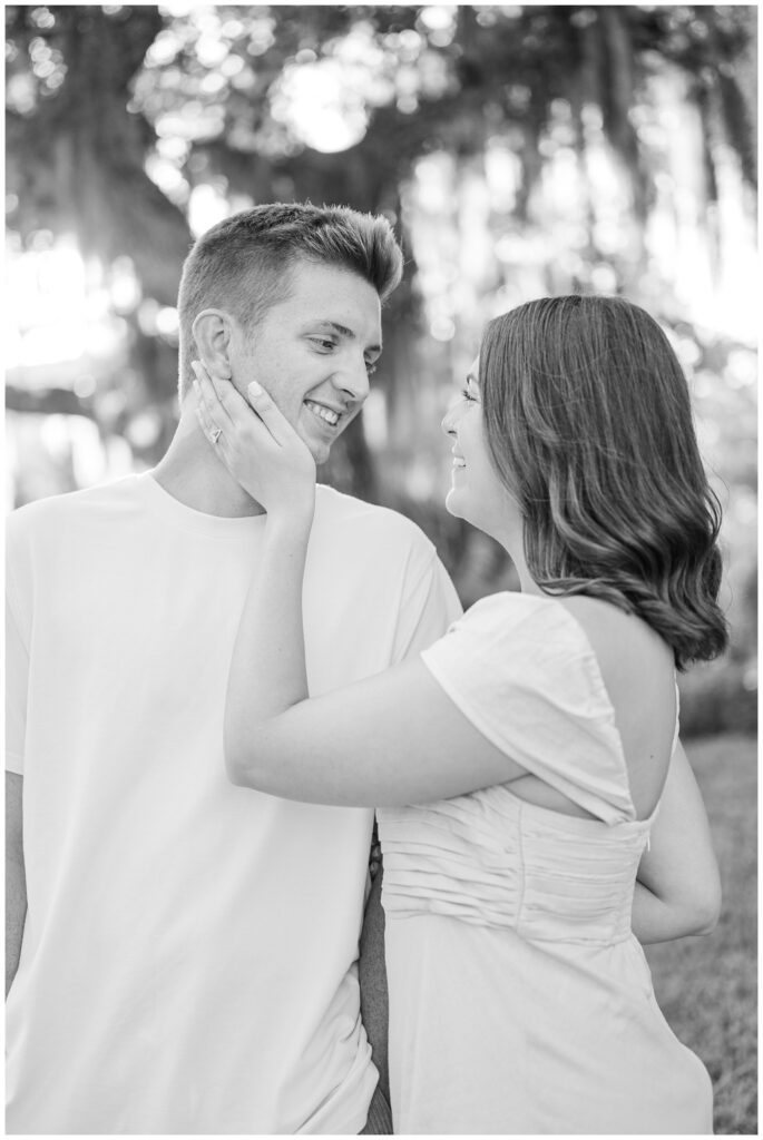 engagement session near Wilmington beach under live oak tree
